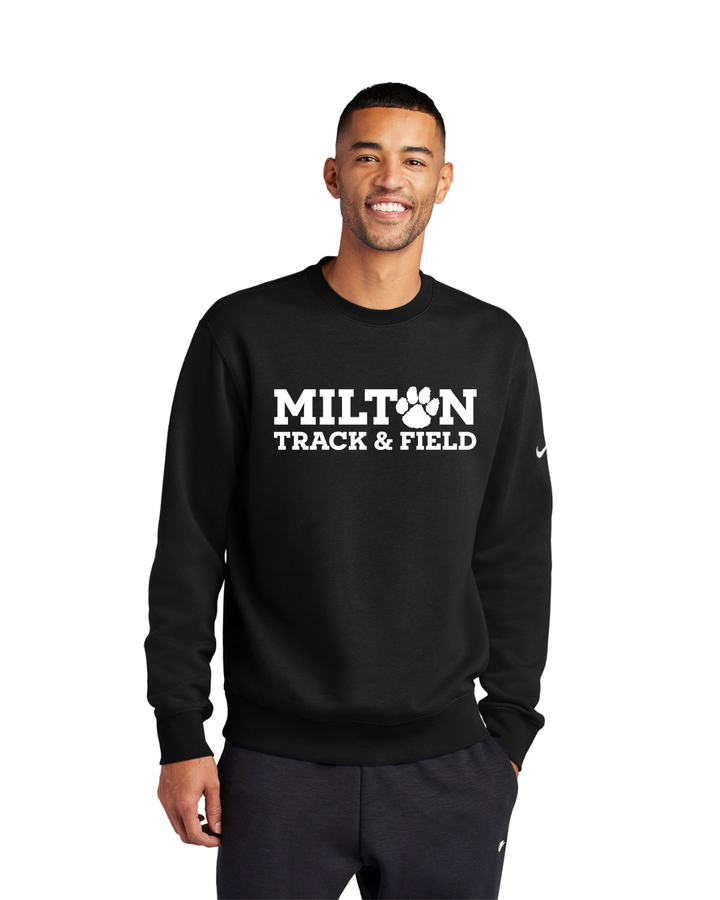 Milton Track and Field - Sudadera unisex de cuello redondo Nike Club de polar negro (NKFD9863)