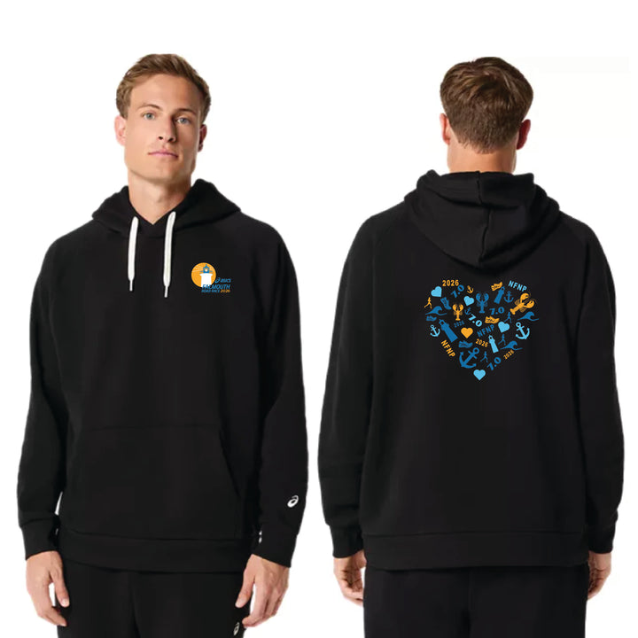 NFNP ASICS Falmouth Road Race 2026 - Sudadera con capucha unisex de forro polar ASICS, color negro (2031F470)