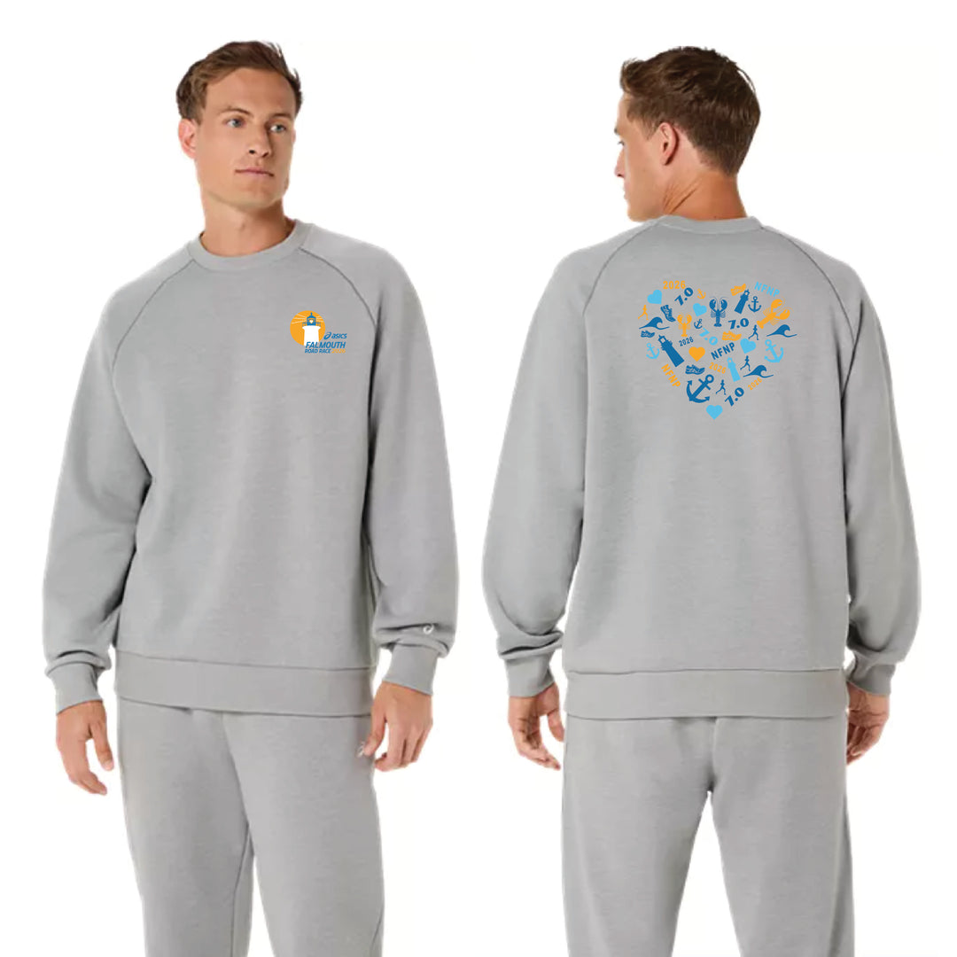 NFNP ASICS Falmouth Road Race 2026 - Sudadera unisex de forro polar con cuello redondo ASICS gris jaspeado (2031F469)