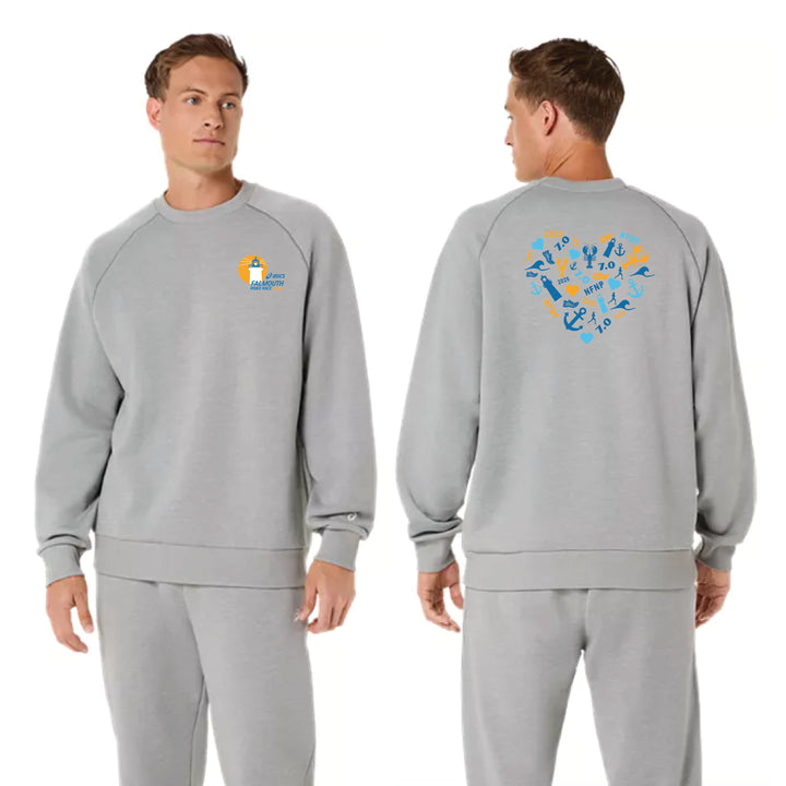 NFNP ASICS Falmouth Road Race 2026 - Sudadera unisex de forro polar con cuello redondo ASICS gris jaspeado (2031F469)