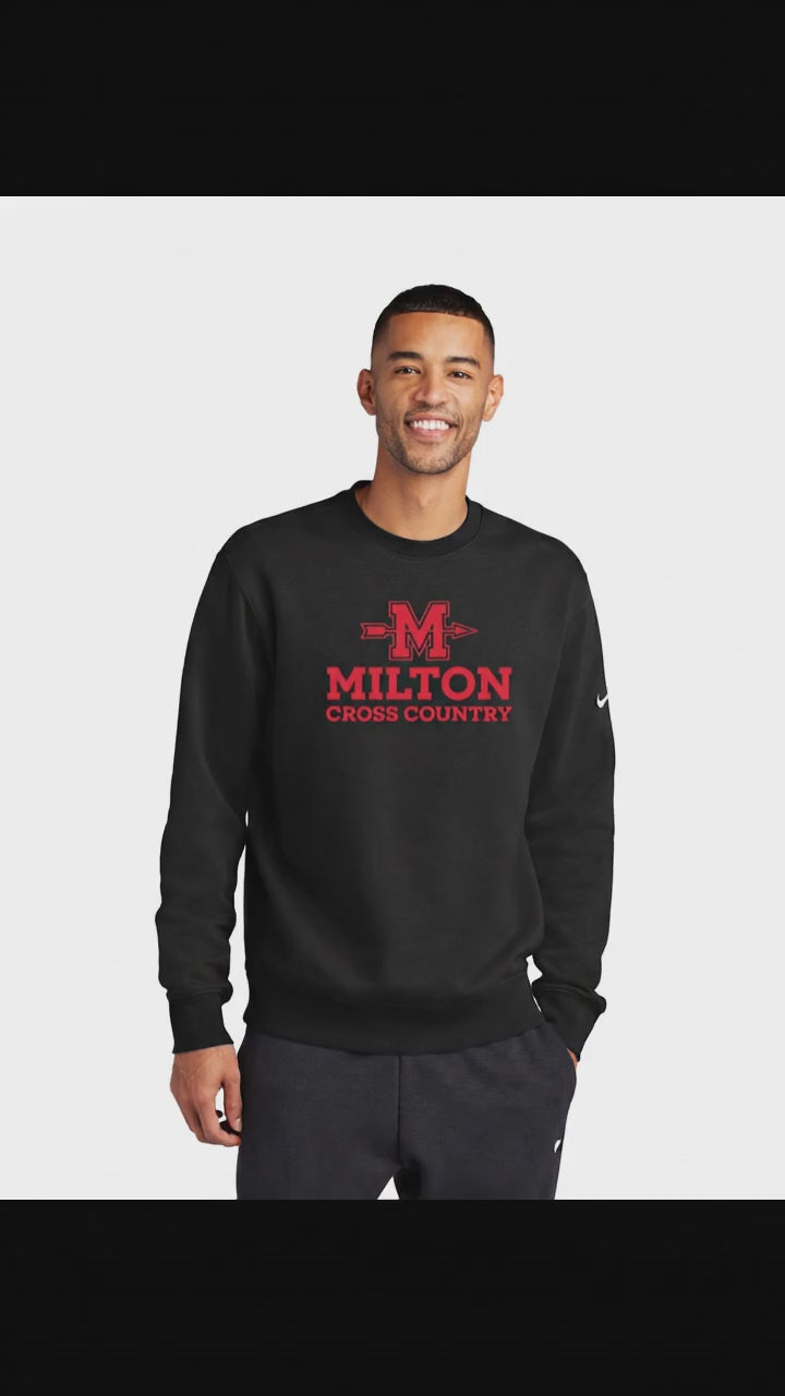 Milton Cross Country - Sudadera unisex de cuello redondo Nike Club Fleece negra (NKFD9863)
