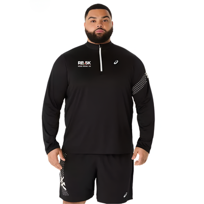 Media Maratón y 5K Rose Bowl 2026 - ASICS Icon - Camiseta de manga larga con media cremallera para hombre, color negro (2011D459) (RB26-17)