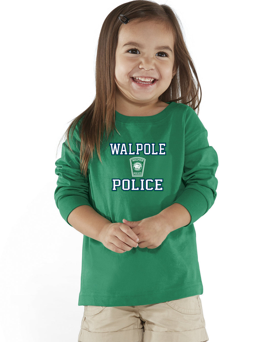 Camiseta de jersey fino de manga larga para niños pequeños con diseño de piel de conejo del Departamento de Policía de Walpole para el Día de San Patricio de 2024 - RS3302