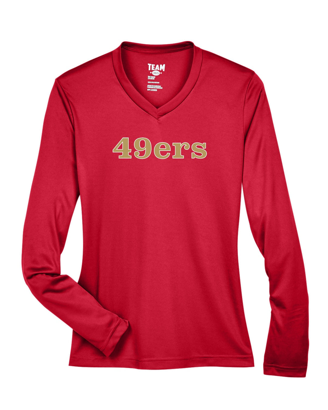 Camiseta de manga larga de rendimiento para mujer del equipo 365 de los 49ers de fútbol bandera (TT11WL)