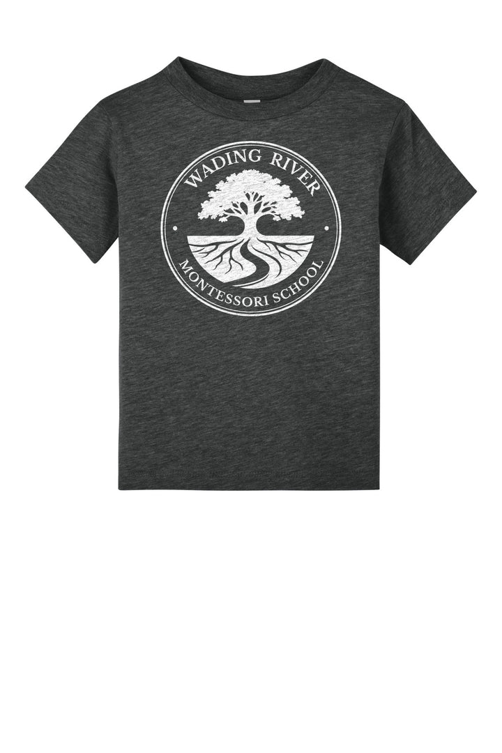 Wading River Montessori BELLA+CANVAS Toddler Short Sleeve Tee in Dark Grey Heather with full chest Wading River Montessori School tree logo