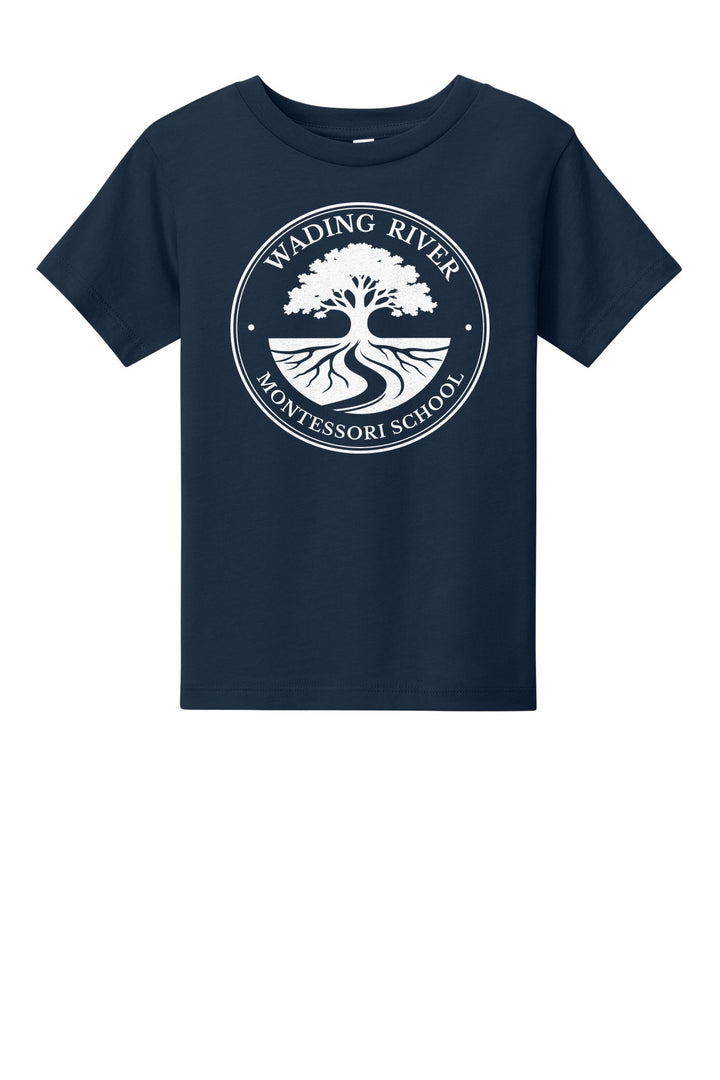 Wading River Montessori BELLA+CANVAS Toddler Short Sleeve Tee in Navy with full chest Wading River Montessori School tree logo
