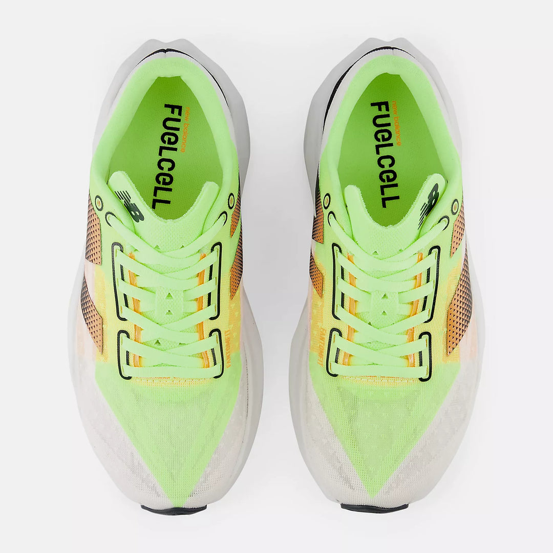 New Balance Womens Fuelcell Rebel v4 - White with bleached lime glo and hot mango (WFCXLA4)