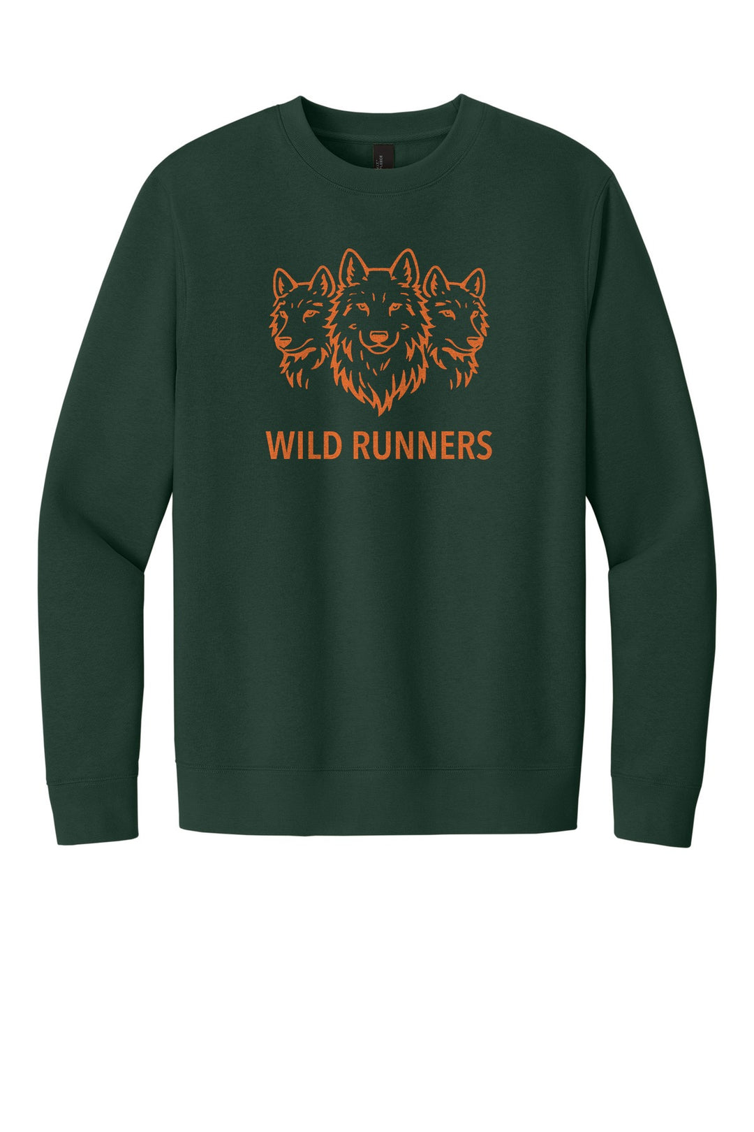 Wild Runners Run Club V.I.T. Fleece Crew in Forest Green with full-chest Wild Runners wolf logo (W293)