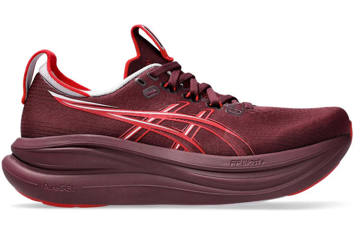 ASICS GEL-NIMBUS 28 para mujer - BENIIMO PÚRPURA/ROJO VELOCIDAD