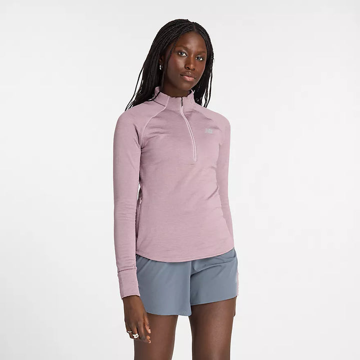 New Balance Athletics Heat Grid 1/2 Zip - Ice Wine Heather - WOMEN (WT43200)