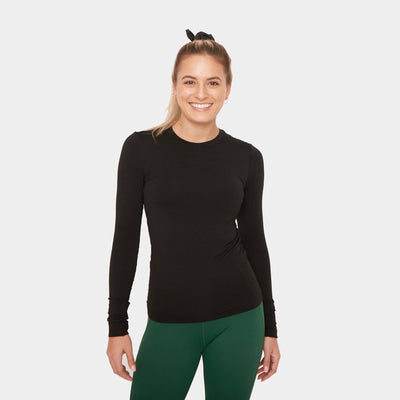 Camiseta de manga larga Senita Athletics Tempo para mujer, color negro (S1072BK)