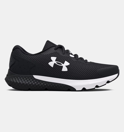 Zapatillas para correr Charged Rogue 3 para niños de primaria de Under Armour, color negro y blanco (3024981) 