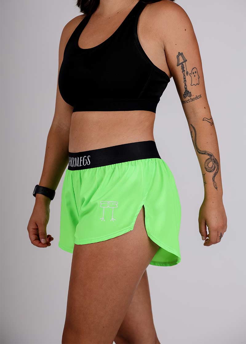 Chicknlegs Womens Neon Green 1.5" Split Shorts