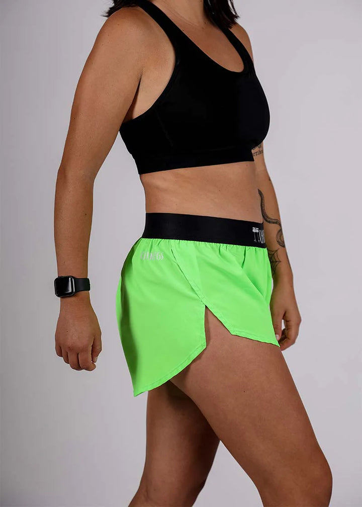 Chicknlegs Womens Neon Green 1.5" Split Shorts